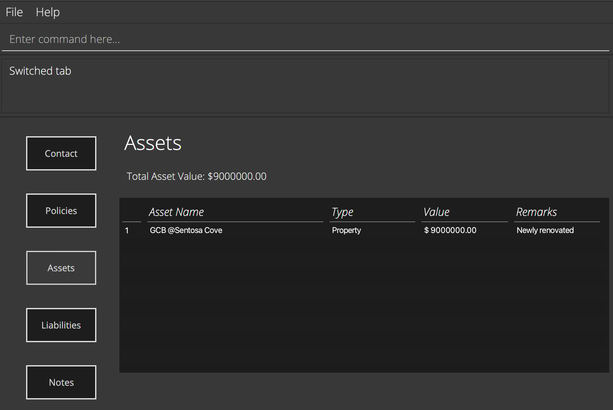 assets tab