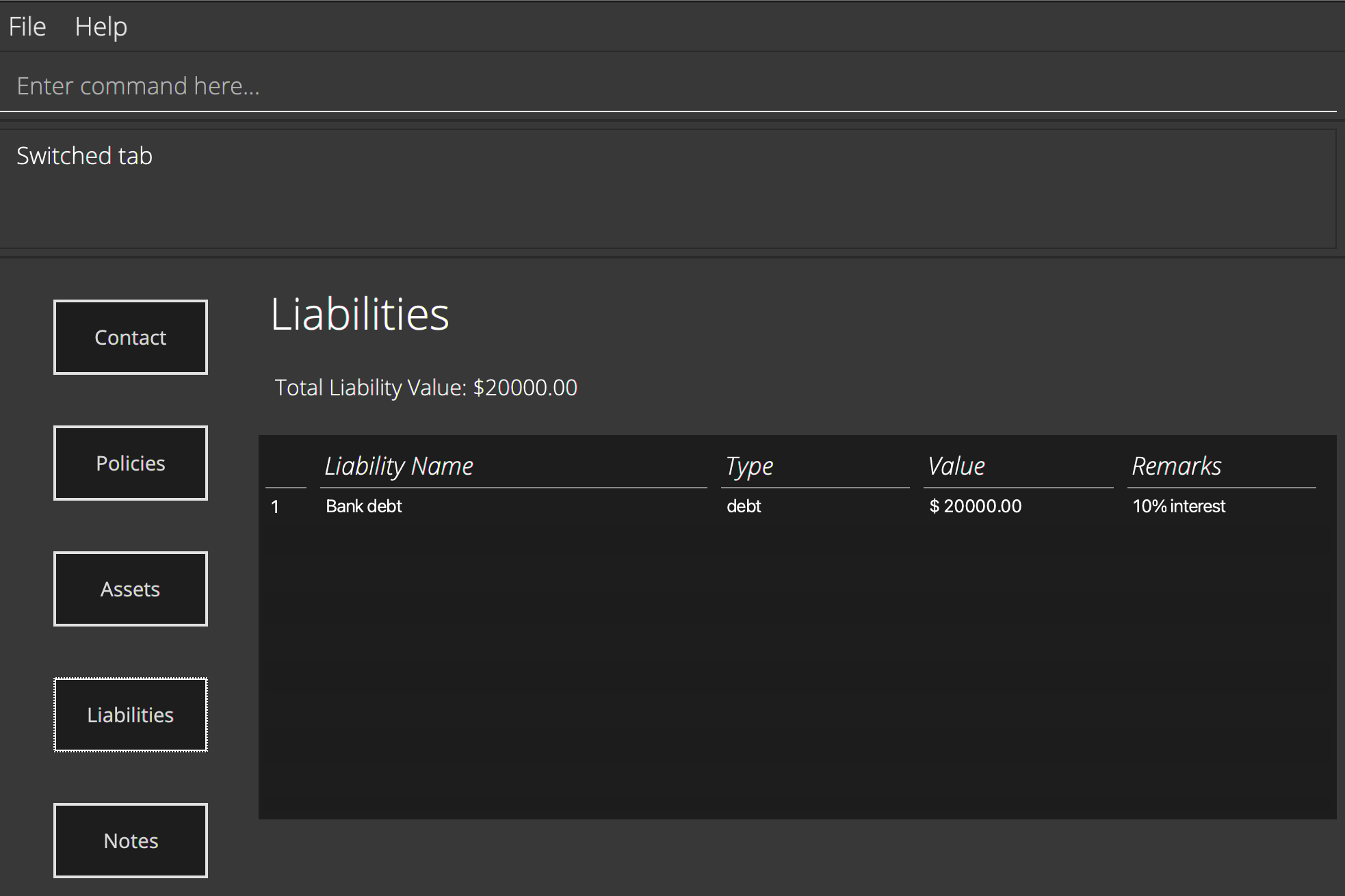 liabilities tab